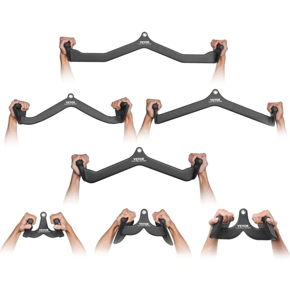 VEVOR LAT Pulldown Attachments, Cable Machine Rowing T-bar V-bar 7 Set, Tricep Pull Down Bar, Back Strength Training Rubber Coated Handle Grip, Bicep Curl Tricep Lat Pulldown Bar for Home Gym Fitness