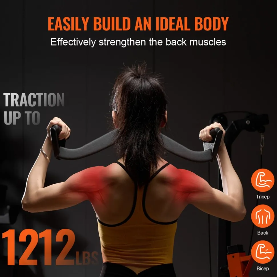 VEVOR LAT Pulldown Attachments, Cable Machine Rowing T-bar V-bar 7 Set, Tricep Pull Down Bar, Back Strength Training Rubber Coated Handle Grip, Bicep Curl Tricep Lat Pulldown Bar for Home Gym Fitness