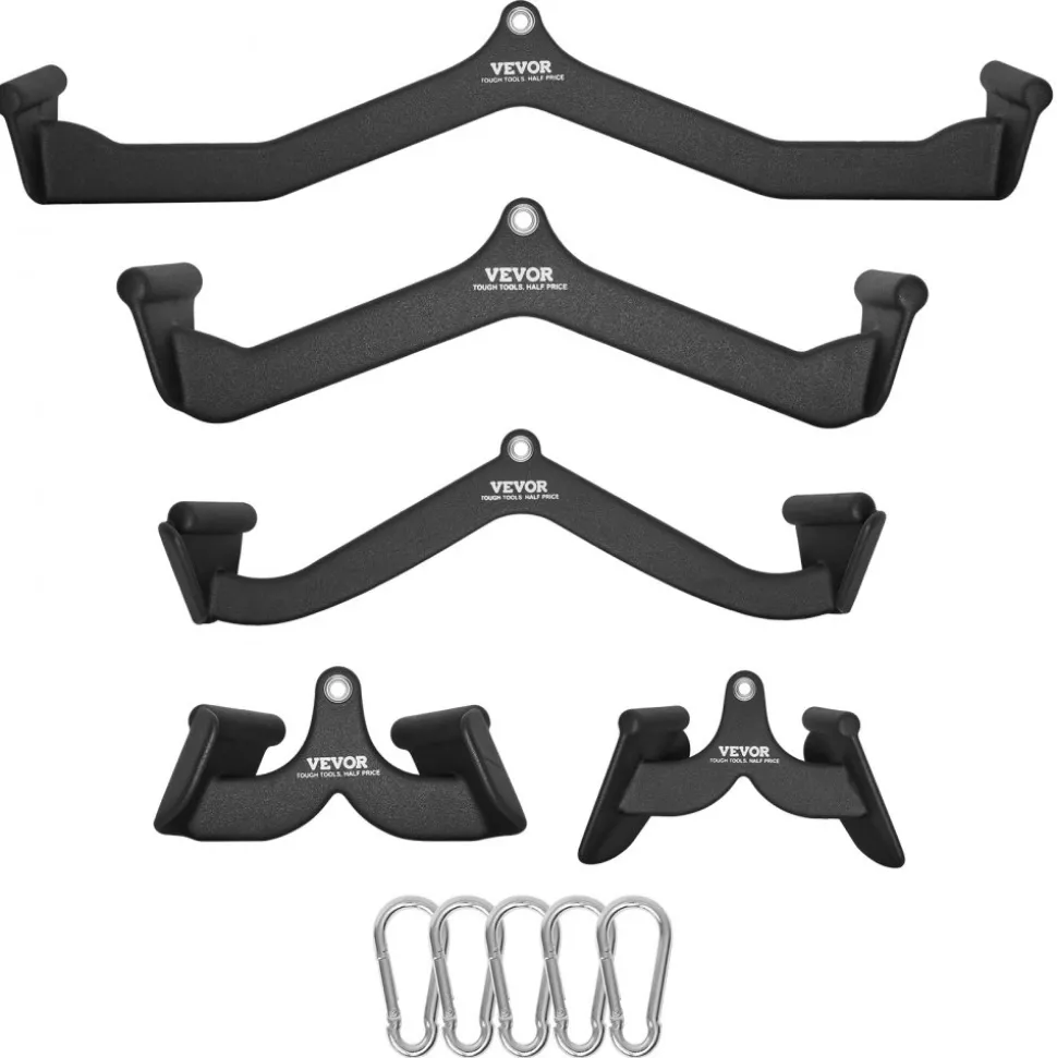 VEVOR LAT Pulldown Attachments, Cable Machine Rowing T-bar V-bar 5 Set, Tricep Pull Down Bar, Back Strength Training Rubber Coated Handle Grip, Bicep Curl Tricep Lat Pulldown Bar for Home Gym Fitness