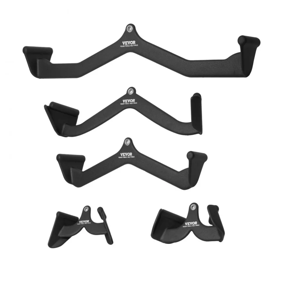 VEVOR LAT Pulldown Attachments, Cable Machine Rowing T-bar V-bar 5 Set, Tricep Pull Down Bar, Back Strength Training Rubber Coated Handle Grip, Bicep Curl Tricep Lat Pulldown Bar for Home Gym Fitness