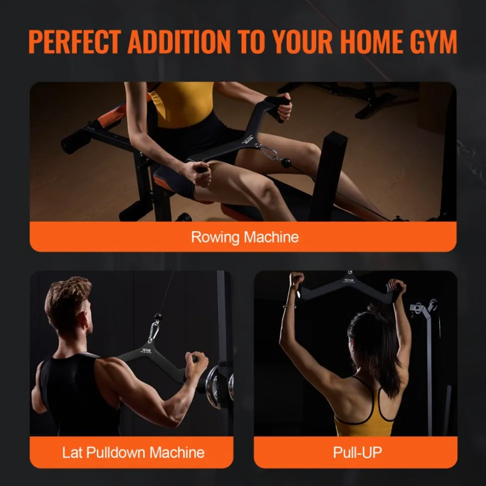 VEVOR LAT Pulldown Attachment, Cable Machine Rowing V-bar Attachment, Tricep Pull Down Bar, Back Strength Training Rubber Coated Handle Grip, Bicep Curl Tricep Lat Pulldown Bar for Home Gym Fitness