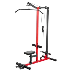 VEVOR LAT Pull Down Machine, 2-in-1 Row Cable Machine, Cable Machines Home Gym with 3-Level Adjustable Seat, 4-Level Adjustable Foam Roller, Load 500 lbs Lat Tower for Back, Chest, Tricep, Black Red