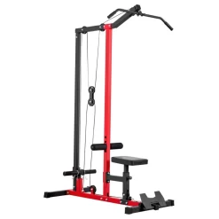 VEVOR LAT Pull Down Machine, 2-in-1 Row Cable Machine, Cable Machines Home Gym with 3-Level Adjustable Seat, 4-Level Adjustable Foam Roller, Load 500 lbs Lat Tower for Back, Chest, Tricep, Black Red