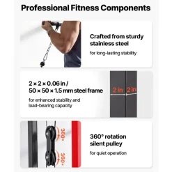 VEVOR LAT Pull Down Machine, 3-in-1 Row Cable Machine, Cable Machines Home Gym with 3-Level Adjustable Seat, 4-Level Adjustable Foam Roller, Load 400 lbs Lat Tower for Back, Chest, Tricep, Black