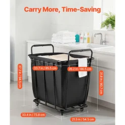 VEVOR Laundry Cart, Rolling Grocery Utility Cart with Waterproof Liner & Swivel Wheels, 260 LBS Large Load Capacity, Heavy Duty Shopping Basket for Laundry, Shopping, Camping, Grocery, Luggage, Black