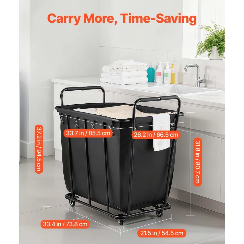 VEVOR Laundry Cart, Rolling Grocery Utility Cart with Waterproof Liner & Swivel Wheels, 260 LBS Large Load Capacity, Heavy Duty Shopping Basket for Laundry, Shopping, Camping, Grocery, Luggage, Black