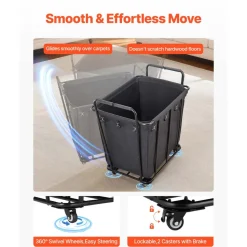 VEVOR Laundry Cart, Rolling Grocery Utility Cart with Waterproof Liner & Swivel Wheels, 260 LBS Large Load Capacity, Heavy Duty Shopping Basket for Laundry, Shopping, Camping, Grocery, Luggage, Black