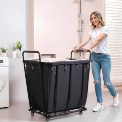 VEVOR Laundry Cart, Rolling Grocery Utility Cart with Waterproof Liner & Swivel Wheels, 260 LBS Large Load Capacity, Heavy Duty Shopping Basket for Laundry, Shopping, Camping, Grocery, Luggage, Black