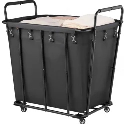VEVOR Laundry Cart, Rolling Grocery Utility Cart with Waterproof Liner & Swivel Wheels, 260 LBS Large Load Capacity, Heavy Duty Shopping Basket for Laundry, Shopping, Camping, Grocery, Luggage, Black