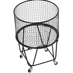 VEVOR Laundry Cart, Rolling Round Grocery Utility Cart with 360° Swivel Wheels, 60 LBS Large Load Capacity, Heavy Duty Carbon Steel Shopping Basket for Laundry, Shopping, Camping, Grocery, Luggage