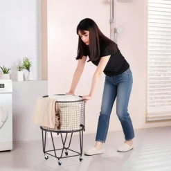 VEVOR Laundry Cart, Rolling Round Grocery Utility Cart with 360° Swivel Wheels, 60 LBS Large Load Capacity, Heavy Duty Carbon Steel Shopping Basket for Laundry, Shopping, Camping, Grocery, Luggage
