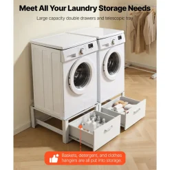 VEVOR Laundry Pedestal, 14 in Height, Washer and Dryer Pedestals with Drawer, 700 lbs Weight Load Capacity, Non-Slip Feet, Heavy-duty Steel Washing Machine Stand Universal Fit, White, 2 Pack