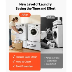 VEVOR Laundry Pedestal, 14 in Height, Washer and Dryer Pedestals with Drawer, 700 lbs Weight Load Capacity, Non-Slip Feet, Heavy-duty Steel Washing Machine Stand Universal Fit, White, 2 Pack