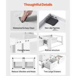 VEVOR Laundry Pedestal, 14 in Height, Washer and Dryer Pedestals with Drawer, 700 lbs Weight Load Capacity, Non-Slip Feet, Heavy-duty Steel Washing Machine Stand Universal Fit, White, 2 Pack