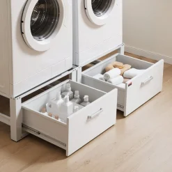 VEVOR Laundry Pedestal, 14 in Height, Washer and Dryer Pedestals with Drawer, 700 lbs Weight Load Capacity, Non-Slip Feet, Heavy-duty Steel Washing Machine Stand Universal Fit, White, 2 Pack