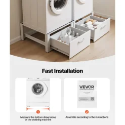 VEVOR Laundry Pedestal, 14 in Height, Washer and Dryer Pedestals with Drawer, 700 lbs Weight Load Capacity, Non-Slip Feet, Heavy-duty Steel Washing Machine Stand Universal Fit, White, 2 Pack