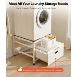 VEVOR Laundry Pedestal, 23 in Height, 29 x 29 in Washer and Dryer Pedestals with Pull-out Tray and Storage Space, 700 lbs Load Capacity, Non-Slip Feet Washing Machine Stand Universal Fit, White