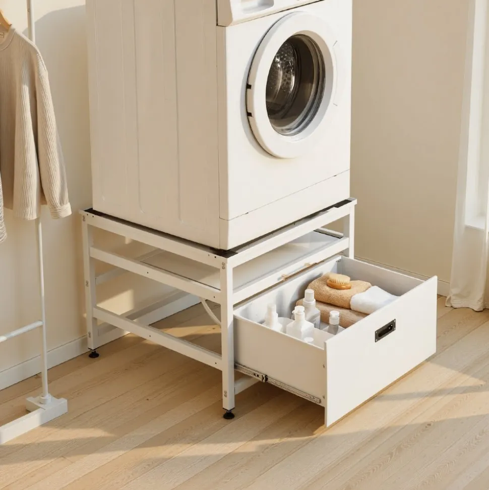 VEVOR Laundry Pedestal, 23 in Height, 29 x 29 in Washer and Dryer Pedestals with Pull-out Tray and Storage Space, 700 lbs Load Capacity, Non-Slip Feet Washing Machine Stand Universal Fit, White