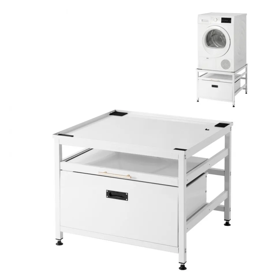 VEVOR Laundry Pedestal, 23 in Height, 29 x 29 in Washer and Dryer Pedestals with Pull-out Tray and Storage Space, 700 lbs Load Capacity, Non-Slip Feet Washing Machine Stand Universal Fit, White