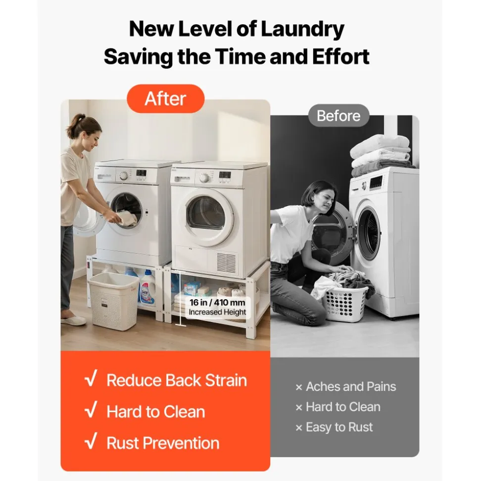 VEVOR Laundry Pedestal, 16.1 in Height, 27.5 x 27.5 in Washer and Dryer Pedestals with Storage Shelf, 700 lbs Load Capacity, Non-Slip Feet, Washing Machine Stand Universal Fit, White, 2 Pack