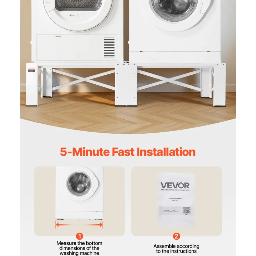 VEVOR Laundry Pedestal, 12 in Height, Washer and Dryer Pedestals with 1200 lbs Weight Load Capacity, 18.7-31 in Adjustable, Non-Slip Feet, Heavy-duty Steel Washing Machine Stand Universal Fit, White