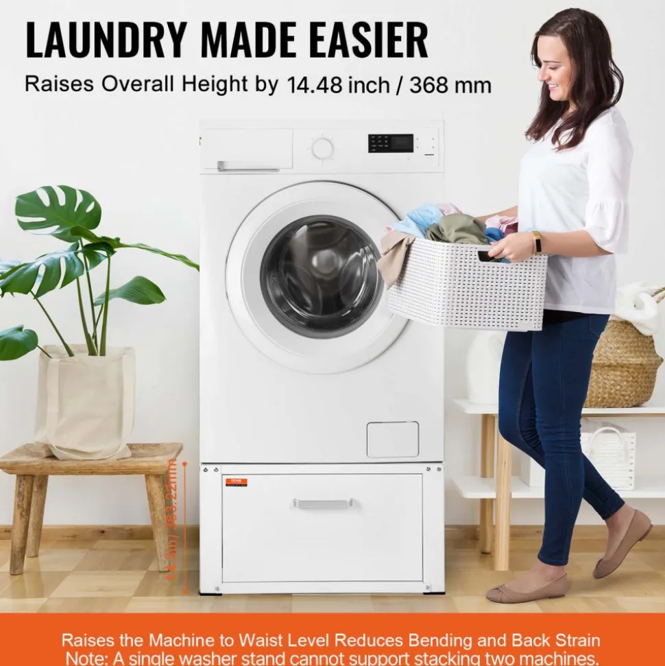 VEVOR Laundry Pedestal 27" Wide 14.4" Height, Washer And Dryer Base Stand Platform Universal Fit 660lbs Capacity, Heavy Duty Multi-Functional Base for Washing Machine with Drawer & Rich Accessories