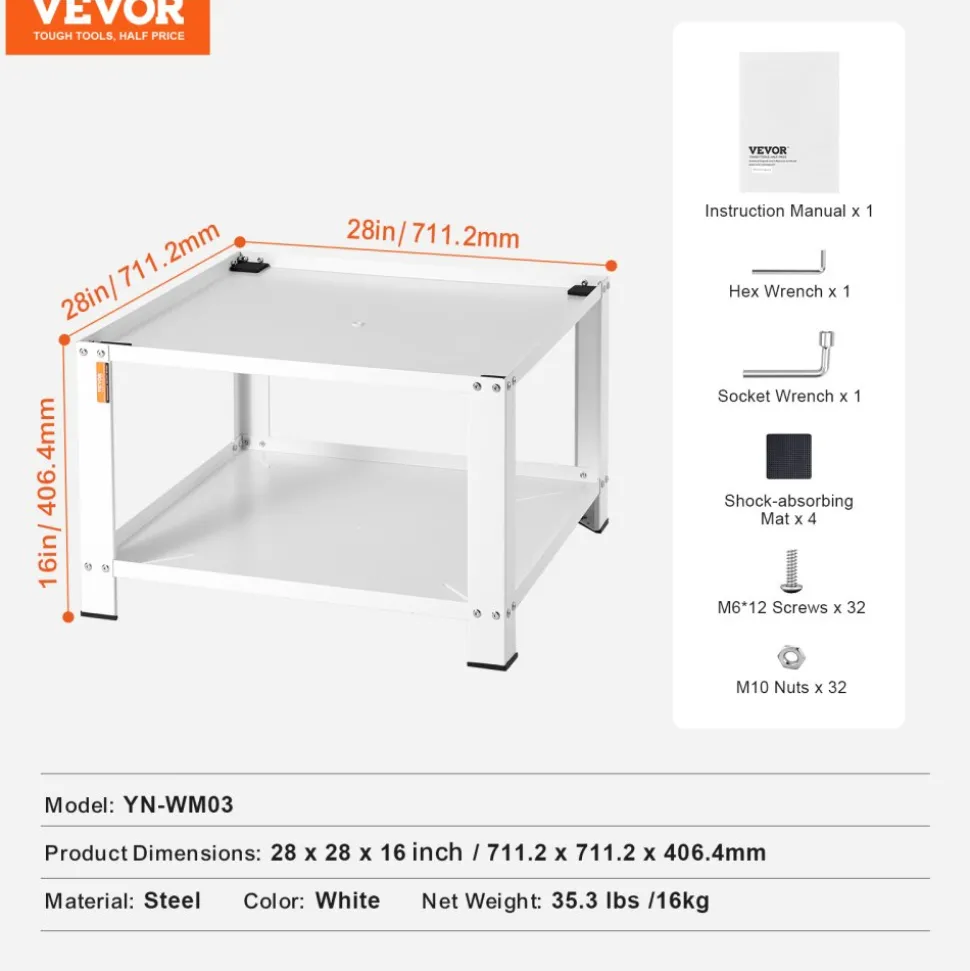 VEVOR Laundry Pedestal with Storage Shelf, 28"Lx28" Wx16" H, Washer And Dryer Base Stand Platform Universal Fit 660lbs Capacity, Heavy Duty Steel Multi-Functional Base for Washing Machine