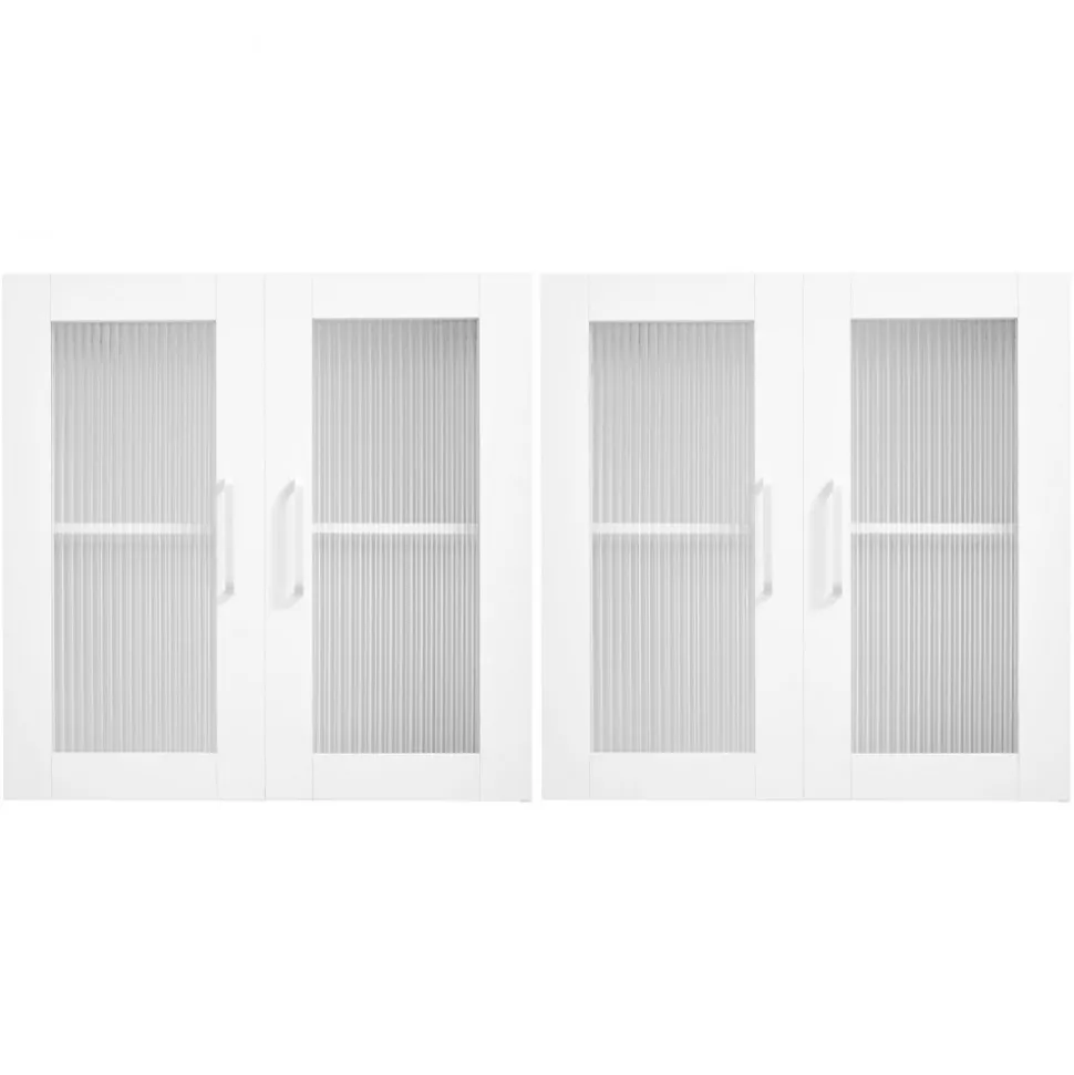 VEVOR Laundry Room Wall Cabinet, 2-Tier Wall Mounted Cabinet with Adjustable Shelf, Cupboard Storage with 4 Doors, for Kitchen, Bathroom, Laundry, Set of 2, Each 12 x 24 x 24 in (D x W x H), White