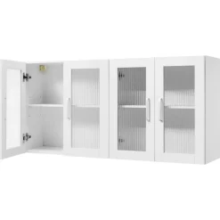VEVOR Laundry Room Wall Cabinet, 2-Tier Wall Mounted Cabinet with Adjustable Shelf, Cupboard Storage with 4 Doors, for Kitchen, Bathroom, Laundry, Set of 2, Each 12 x 24 x 24 in (D x W x H), White