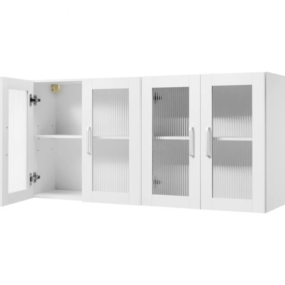 VEVOR Laundry Room Wall Cabinet, 2-Tier Wall Mounted Cabinet with Adjustable Shelf, Cupboard Storage with 4 Doors, for Kitchen, Bathroom, Laundry, Set of 2, Each 12 x 24 x 24 in (D x W x H), White