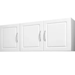VEVOR Laundry Room Wall Cabinet, 2-Tier Wall Mounted Hanging Cabinet with Adjustable Shelf, Cupboard Storage with 3 Doors, for Kitchen, Bathroom, Laundry, 12.44 x 54 x 20.31 in (D x W x H), White