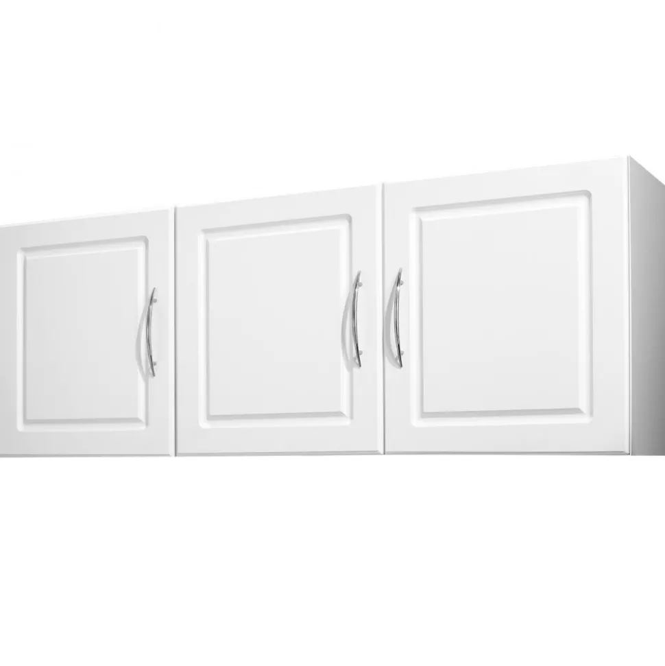 VEVOR Laundry Room Wall Cabinet, 2-Tier Wall Mounted Hanging Cabinet with Adjustable Shelf, Cupboard Storage with 3 Doors, for Kitchen, Bathroom, Laundry, 12.44 x 54 x 20.31 in (D x W x H), White