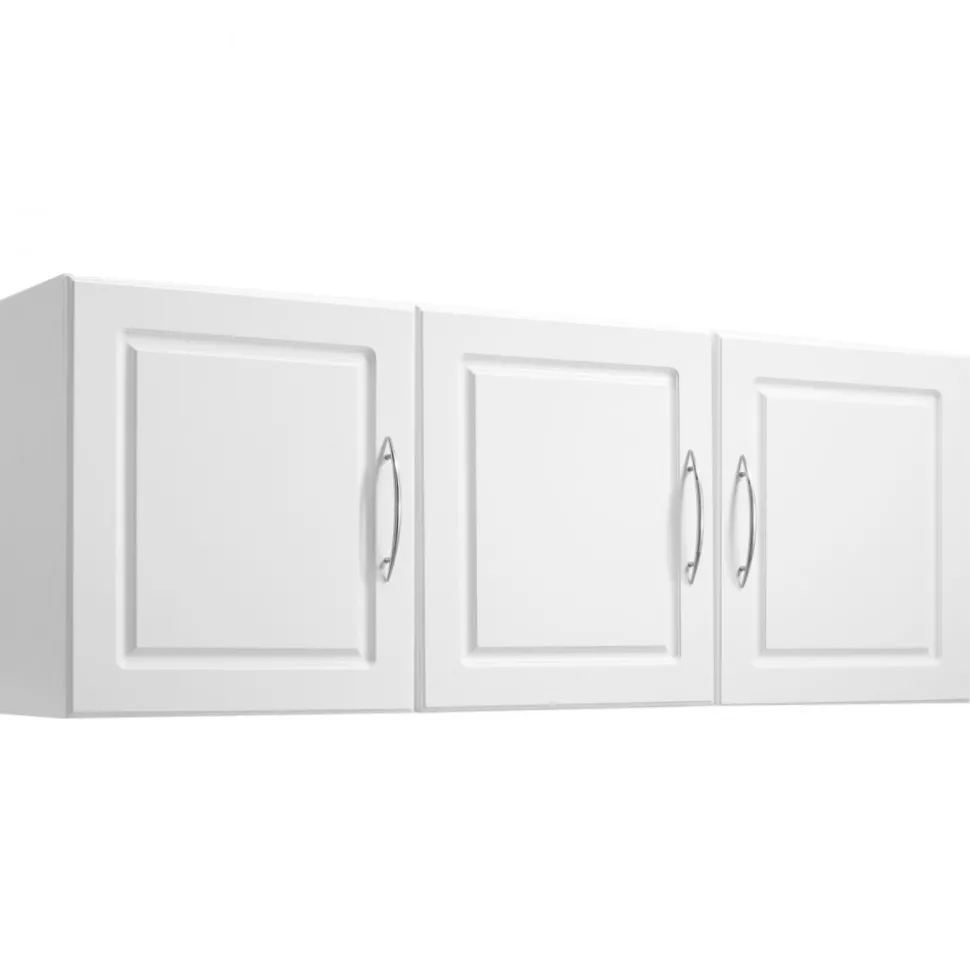 VEVOR Laundry Room Wall Cabinet, 2-Tier Wall Mounted Hanging Cabinet with Adjustable Shelf, Cupboard Storage with 3 Doors, for Kitchen, Bathroom, Laundry, 12.44 x 54 x 20.31 in (D x W x H), White