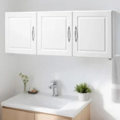 VEVOR Laundry Room Wall Cabinet, 2-Tier Wall Mounted Hanging Cabinet with Adjustable Shelf, Cupboard Storage with 3 Doors, for Kitchen, Bathroom, Laundry, 12.44 x 54 x 20.31 in (D x W x H), White