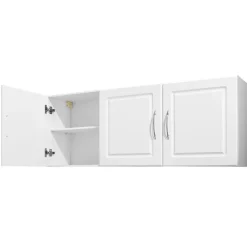 VEVOR Laundry Room Wall Cabinet, 2-Tier Wall Mounted Hanging Cabinet with Adjustable Shelf, Cupboard Storage with 3 Doors, for Kitchen, Bathroom, Laundry, 12.44 x 54 x 20.31 in (D x W x H), White