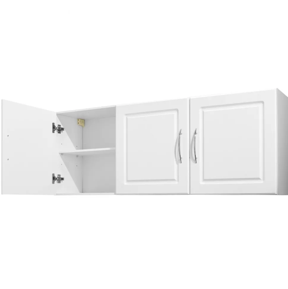 VEVOR Laundry Room Wall Cabinet, 2-Tier Wall Mounted Hanging Cabinet with Adjustable Shelf, Cupboard Storage with 3 Doors, for Kitchen, Bathroom, Laundry, 12.44 x 54 x 20.31 in (D x W x H), White