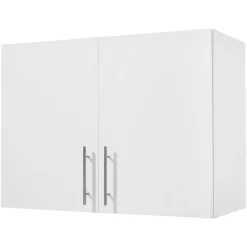 VEVOR Laundry Room Wall Cabinet, 2-Tier Wall Mounted Hanging Cabinet with Adjustable Shelf, 32 in Cupboard Storage with 2 Doors, for Bathroom, Kitchen, Laundry, 16 x 32 x 24 in (D x W x H), White