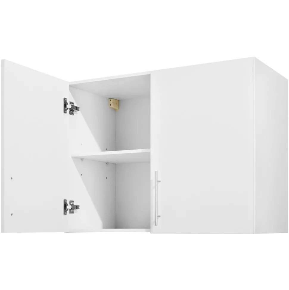 VEVOR Laundry Room Wall Cabinet, 2-Tier Wall Mounted Hanging Cabinet with Adjustable Shelf, 32 in Cupboard Storage with 2 Doors, for Bathroom, Kitchen, Laundry, 16 x 32 x 24 in (D x W x H), White