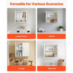 VEVOR Laundry Room Wall Cabinet, 2-Tier Wall Mounted Hanging Cabinet with Adjustable Shelf, 36 in Cupboard Storage with 2 Doors, for Kitchen, Bathroom, Laundry, 16 x 36 x 24 in (D x W x H), White