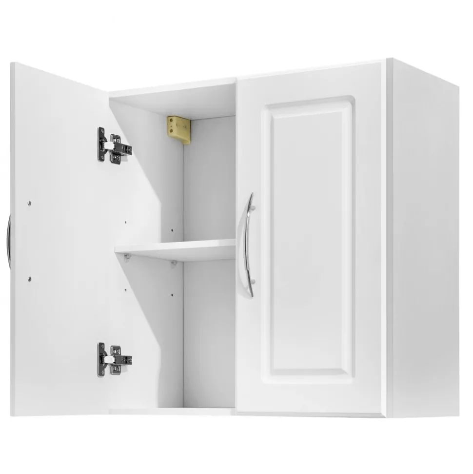 VEVOR Laundry Room Wall Cabinet, 2-Tier Wall Mounted Hanging Cabinet with Adjustable Shelf, 36 in Cupboard Storage with 2 Doors, for Kitchen, Bathroom, Laundry, 16 x 36 x 24 in (D x W x H), White