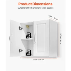 VEVOR Laundry Room Wall Cabinet, 2-Tier Wall Mounted Hanging Cabinet with Adjustable Shelf, 36 in Cupboard Storage with 2 Doors, for Kitchen, Bathroom, Laundry, 16 x 36 x 24 in (D x W x H), White