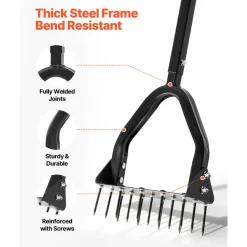 VEVOR Lawn Aerator, 9.2 in Manual Core Aerator Tool with 15 Iron Spikes, Long Handle & Wide Plate, Heavy Duty Grass Aeration Tool, Yard Aerators for Compacted Hardened Soil Lawn Aeration