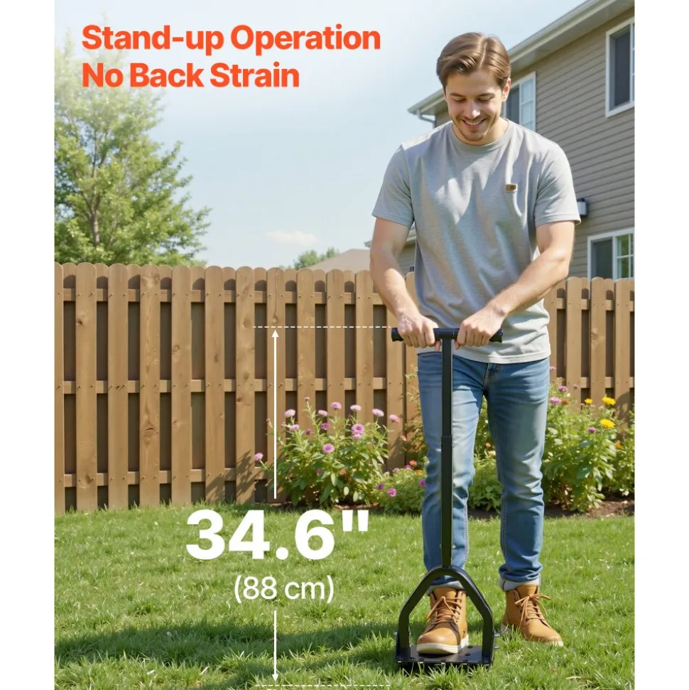 VEVOR Lawn Aerator, 9.2 in Manual Core Aerator Tool with 15 Iron Spikes, Long Handle & Wide Plate, Heavy Duty Grass Aeration Tool, Yard Aerators for Compacted Hardened Soil Lawn Aeration