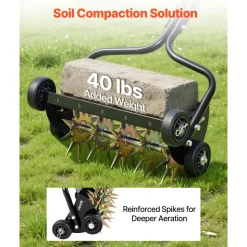 VEVOR Lawn Aerator, 18 in Manual Push Spike Aerator with 4 Wheels & Handle, Heavy Duty Grass Aerators, Supports 40 lbs Added Weight, Rolling Lawn Aeration Tool for Garden Yard Aeration Soil Health