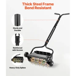 VEVOR Lawn Aerator, 18 in Manual Push Spike Aerator with 4 Wheels & Handle, Heavy Duty Grass Aerators, Supports 40 lbs Added Weight, Rolling Lawn Aeration Tool for Garden Yard Aeration Soil Health