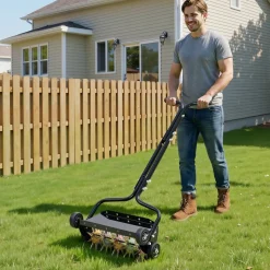 VEVOR Lawn Aerator, 18 in Manual Push Spike Aerator with 4 Wheels & Handle, Heavy Duty Grass Aerators, Supports 40 lbs Added Weight, Rolling Lawn Aeration Tool for Garden Yard Aeration Soil Health