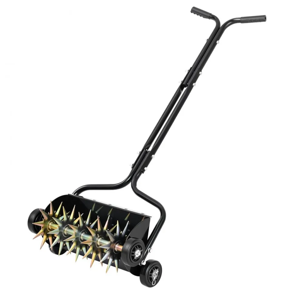 VEVOR Lawn Aerator, 18 in Manual Push Spike Aerator with 4 Wheels & Handle, Heavy Duty Grass Aerators, Supports 40 lbs Added Weight, Rolling Lawn Aeration Tool for Garden Yard Aeration Soil Health