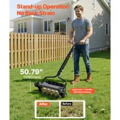 VEVOR Lawn Aerator, 18 in Manual Push Spike Aerator with 4 Wheels & Handle, Heavy Duty Grass Aerators, Supports 40 lbs Added Weight, Rolling Lawn Aeration Tool for Garden Yard Aeration Soil Health