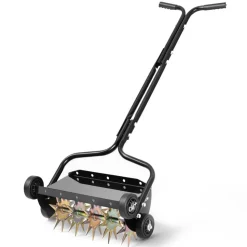 VEVOR Lawn Aerator, 18 in Manual Push Spike Aerator with 4 Wheels & Handle, Heavy Duty Grass Aerators, Supports 40 lbs Added Weight, Rolling Lawn Aeration Tool for Garden Yard Aeration Soil Health