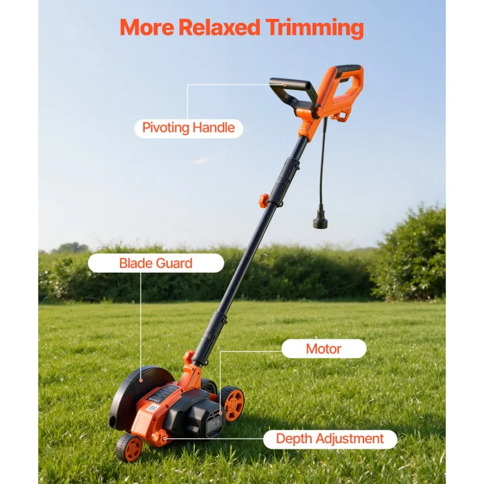 VEVOR Lawn Edger, 8-inch Blade Length, 12 Amp Electric Edger Lawn Tool, 4000 RPM, with 3-Position Blade Depth, 65 Mn, Pivoting Handle, Dual Wheels, for Lawns, Driveways, Yards, and Sidewalk Edges